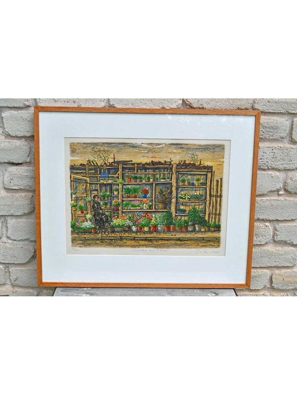 Bruno Zupan Serigraph Print Marche Aux Fleurs Large Framed Signed Numbered 25"
